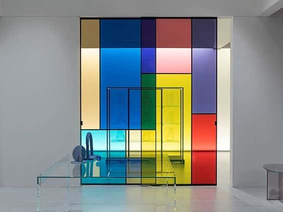 Colourful decorative glass panel installation