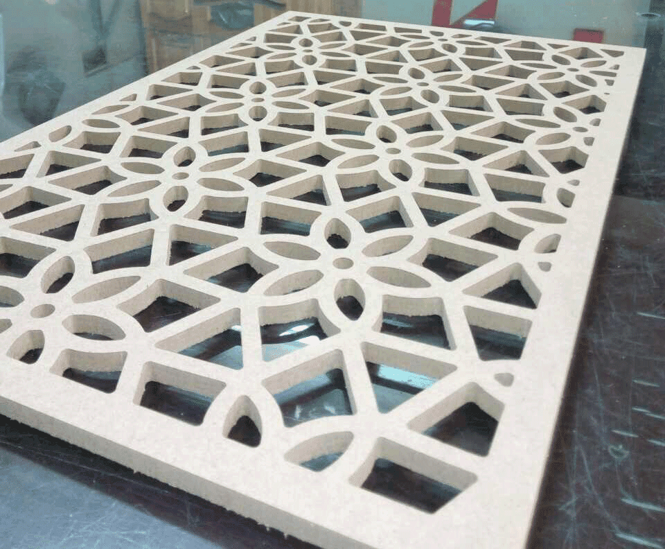 Intricately CNC-cut decorative wall panel design