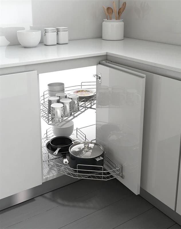 S-corner kitchen cabinet mechanism